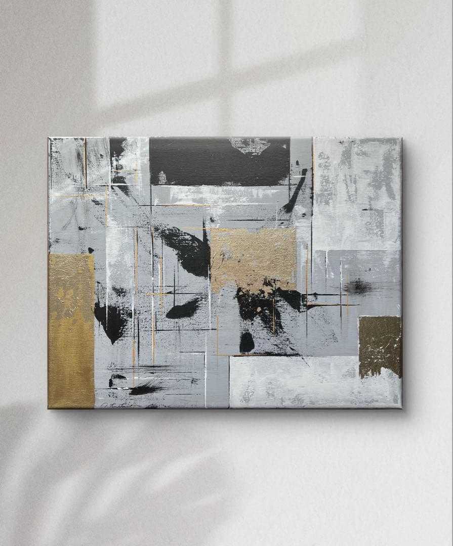 インテリア/和風/禅/絵画/アート/抽象画/モダン/ホテル/ホワイト/ゴールド 原画/額装済み/和風/禅/絵画/アート/抽象画/モダン/ホテル/黒/ゴールド