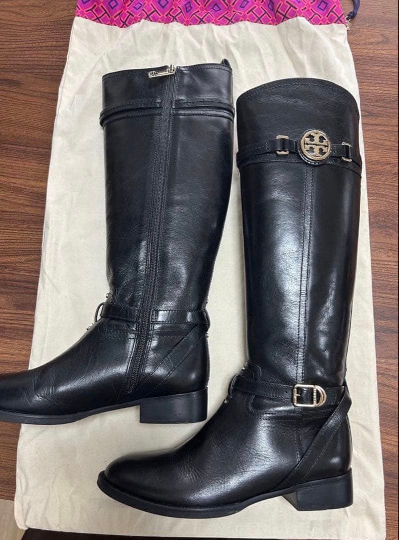 レザー ブラック ロングブーツ