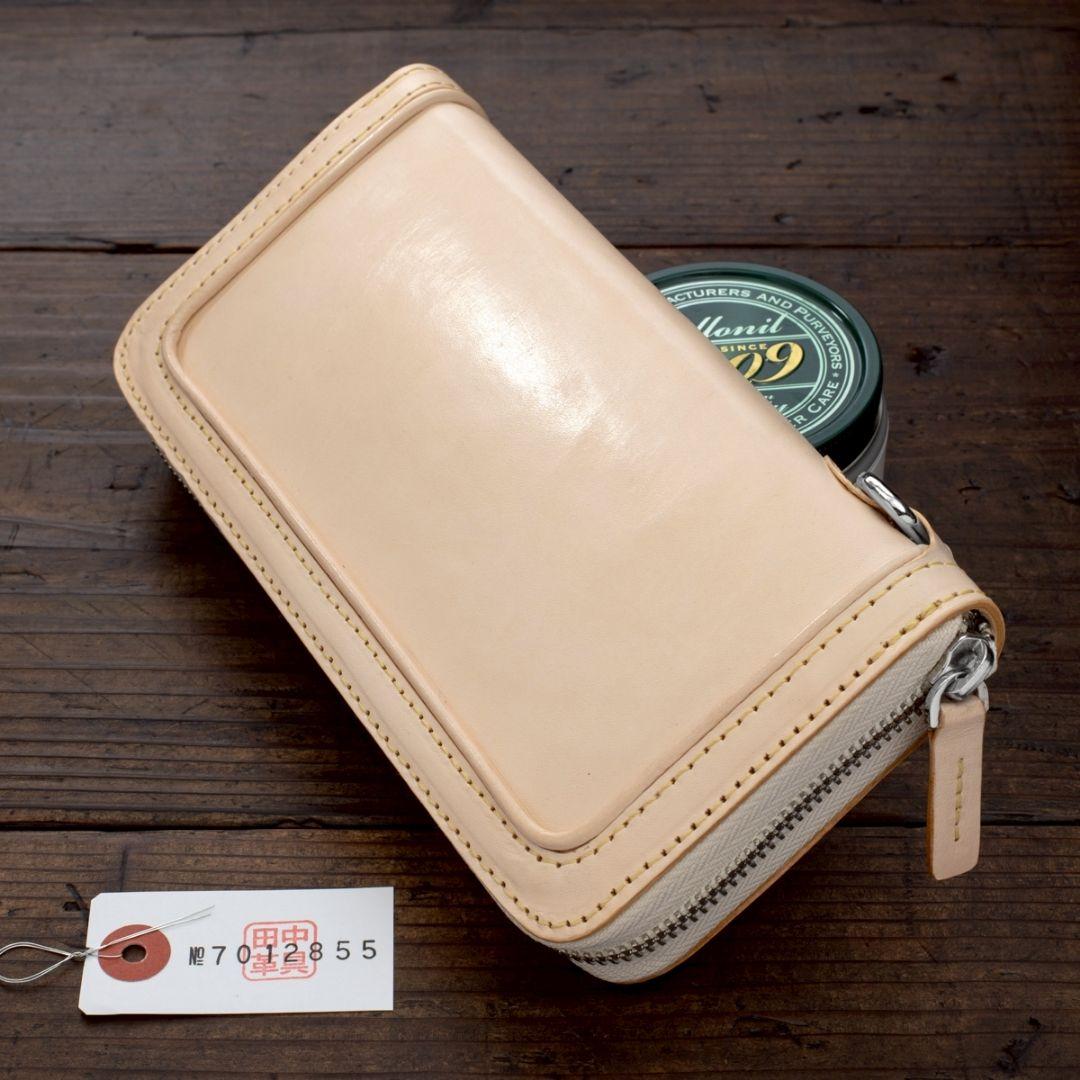 メンズ 本革 フルレザー 長財布 ラウンドファスナー 生成り ハンドメイド