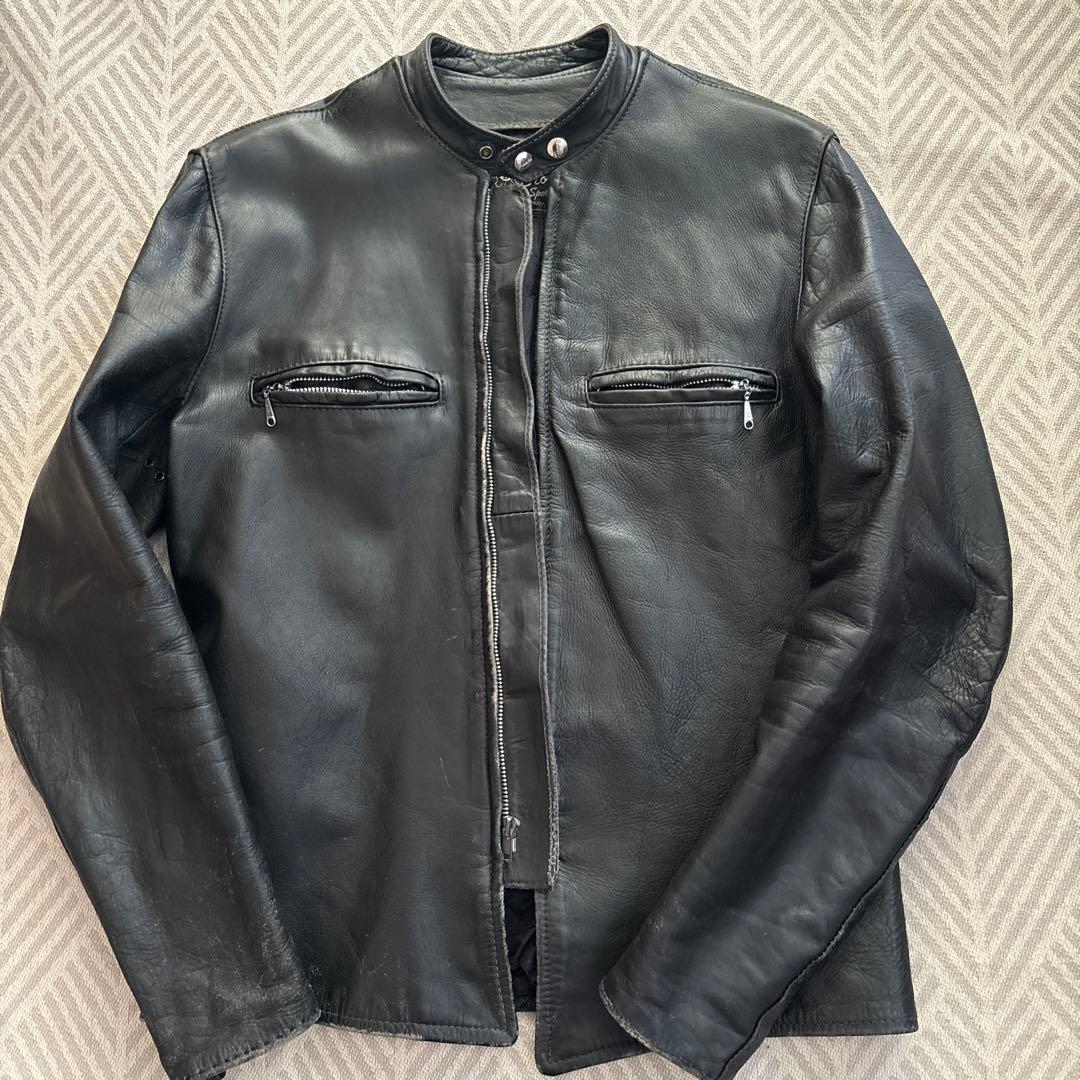 Brooks Leather　ライダースジャケット　レザー　ブラック 80's BROOKS ライナー付き Wブレスト レザーライダースジャケット