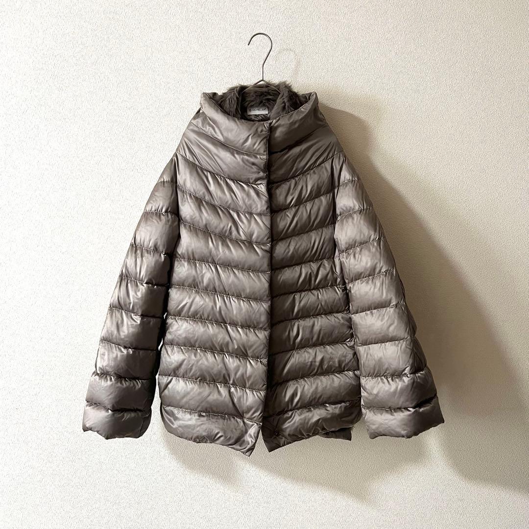 モンクレール 2way ダウンジャケット ベストジレ ラビットファー グレージュ