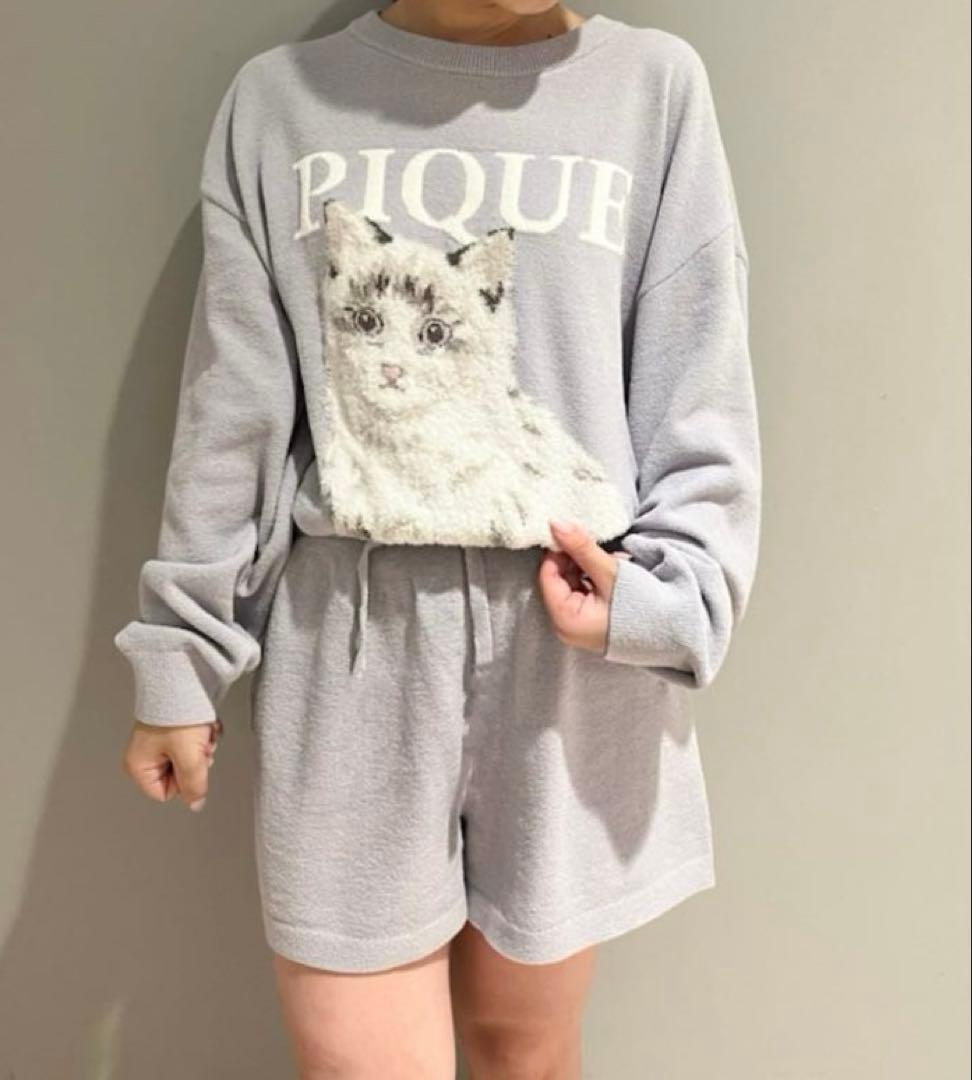 ジェラピケ JUNIOR CATジャガードプルオーバー&ショートパンツセット