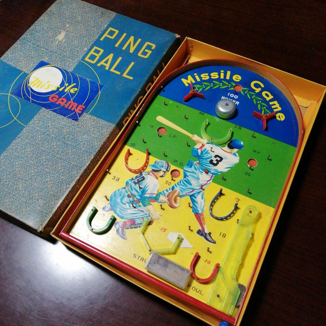 missile game PING BALL　木製ボードゲーム Missile GAME PINGBALLピンボール 昭和レトロ 木製 ピンボール台 野球