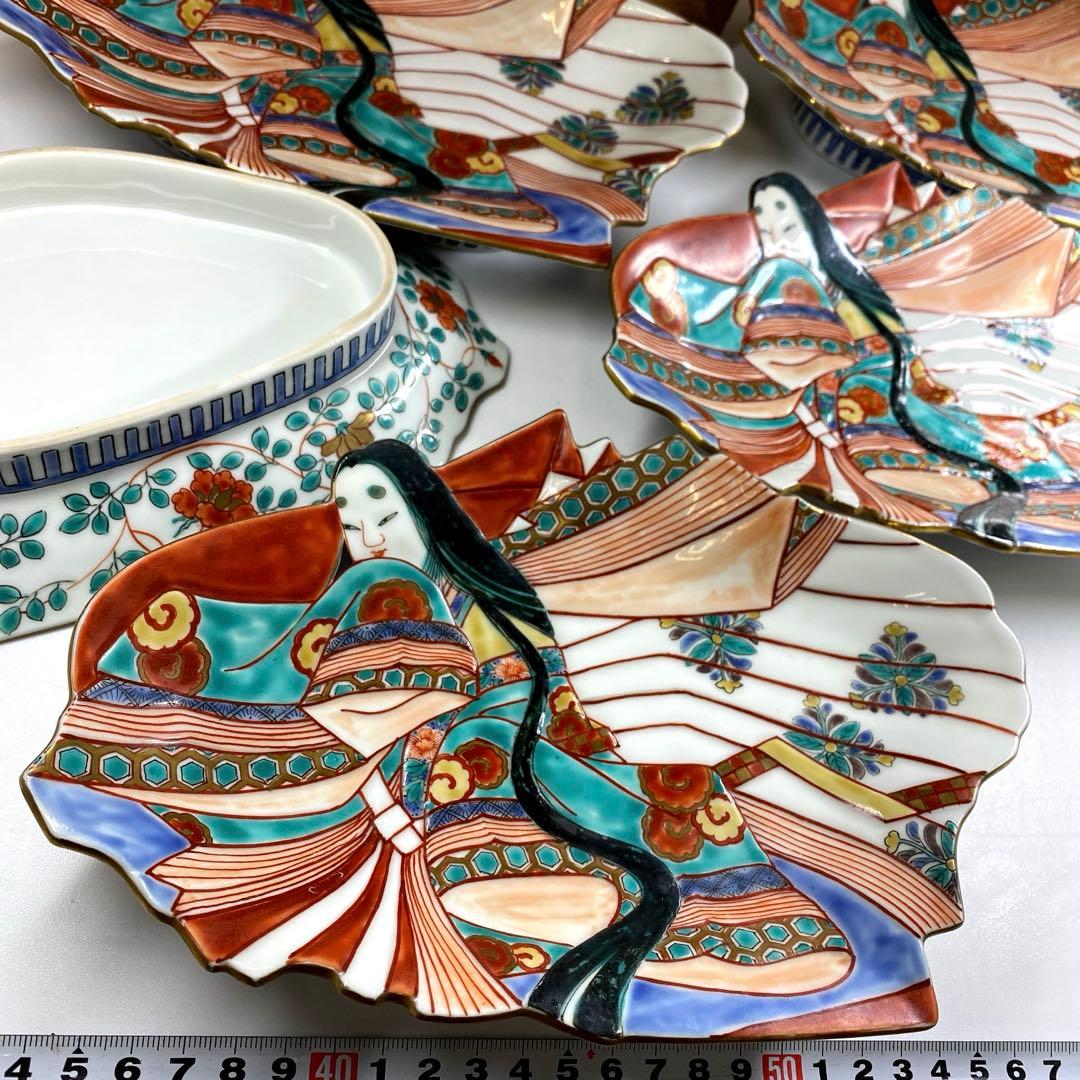 専用古伊万里　上手錦手姫皿五仕立箱付　約23.5㎝　東Y7-0214☆2Fトコカ