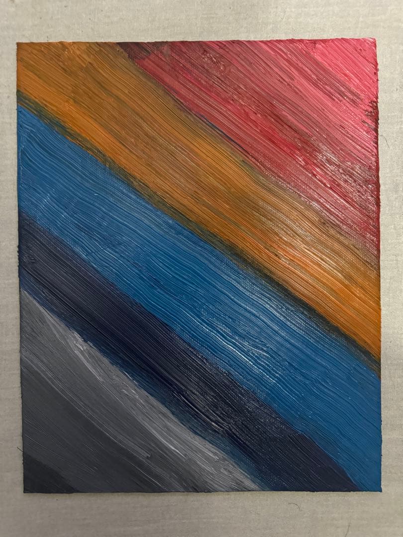 油絵抽象画 赤・オレンジ・青・灰色