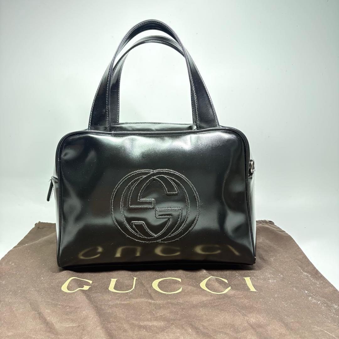 美品　グッチ GUCCI エナメル GG ハンドバッグ ヴィンテージ　ブラック