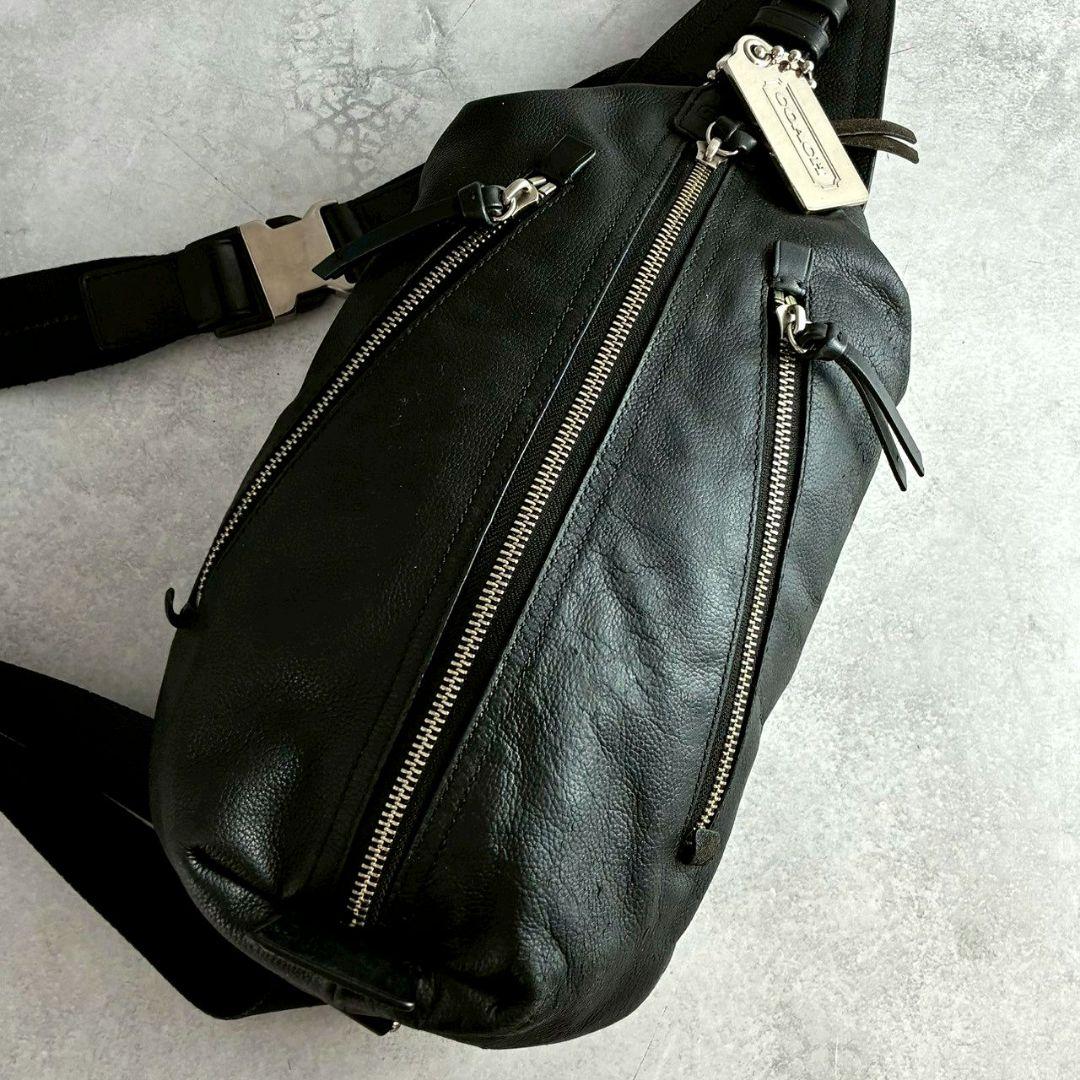 美品 コーチ トンプソン ボディバッグ クロスボディ レザー ビジネス 黒 通勤