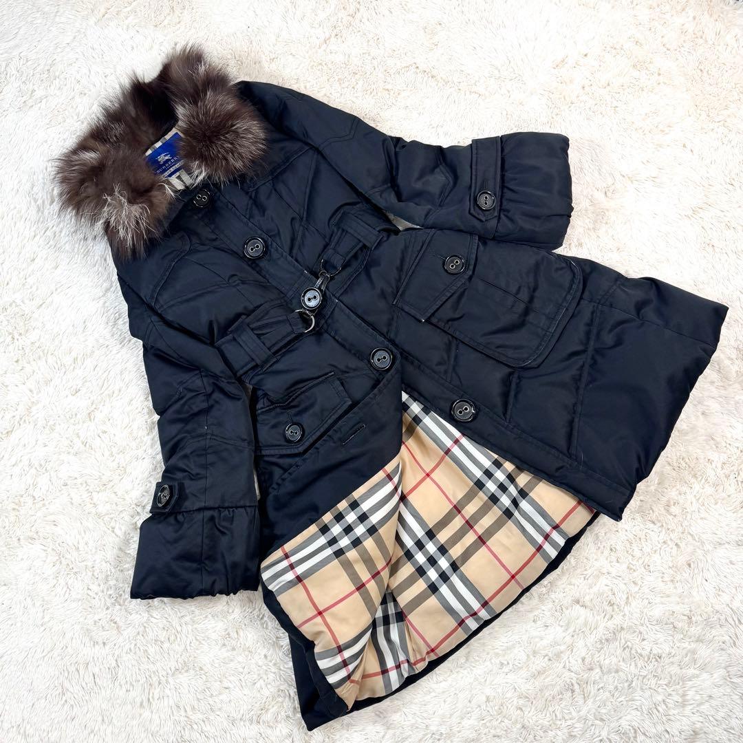 バーバリーブルーレーベル ダウンコート フォックス ファー ノバチェック