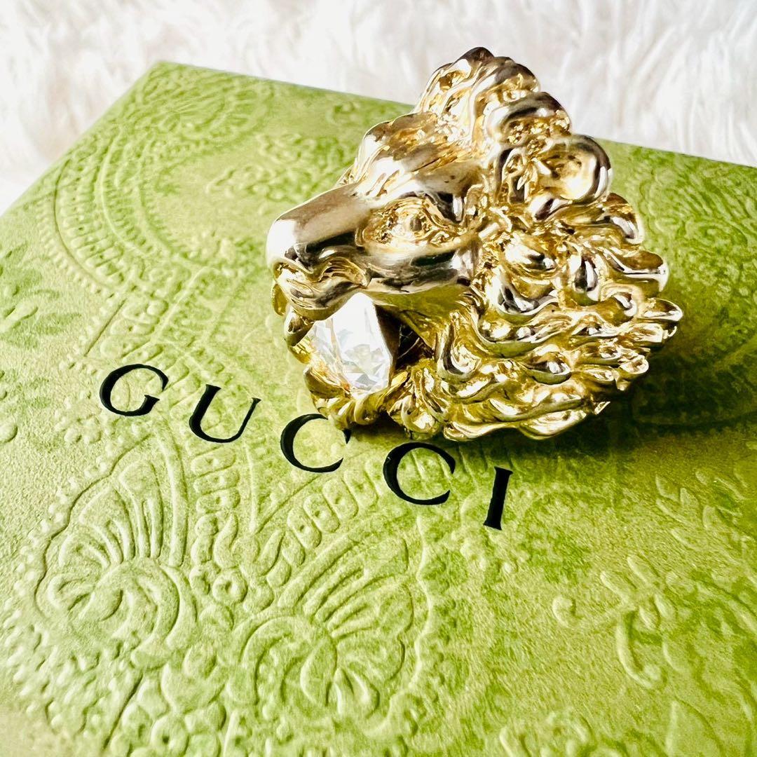 美品✨GUCCI　グッチ　リング　ライオンヘッド　ホワイトクリスタル　22号