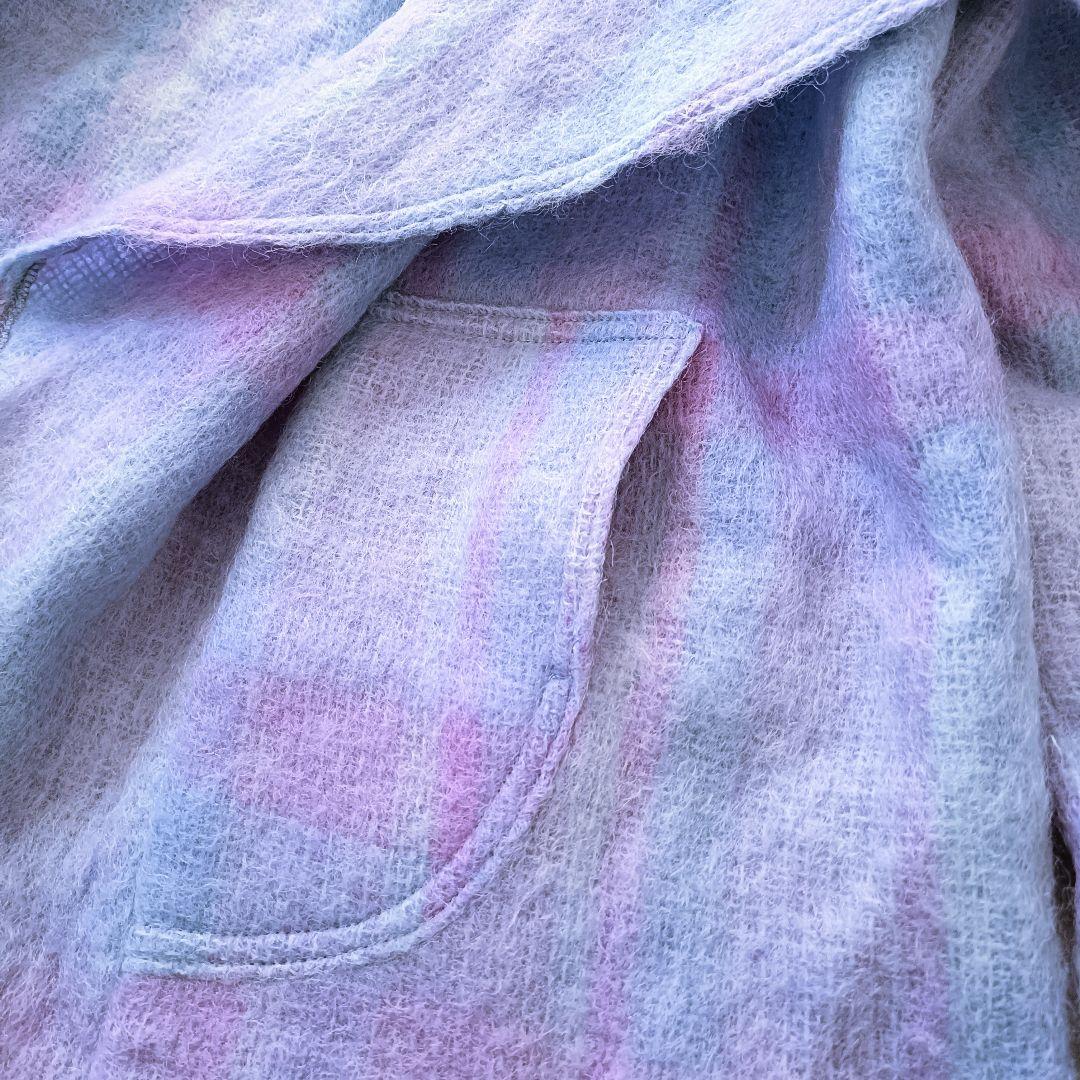 アイルランド製 モヘア混 チェック柄 ケープ風コート ヴィンテージ古着