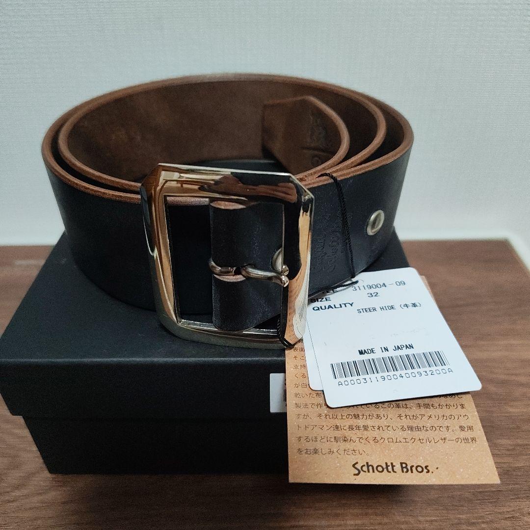 Schott Bros. レザーベルト ブラック 32 日本製 牛革 タグ箱付き