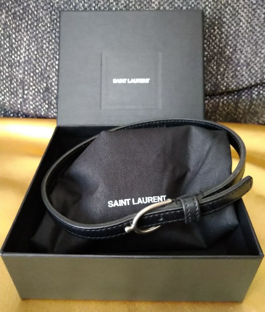 ■新品8万!サンローランパリ／レザーダブルラップ ブレスレット　Ｍ/黒×シルバー