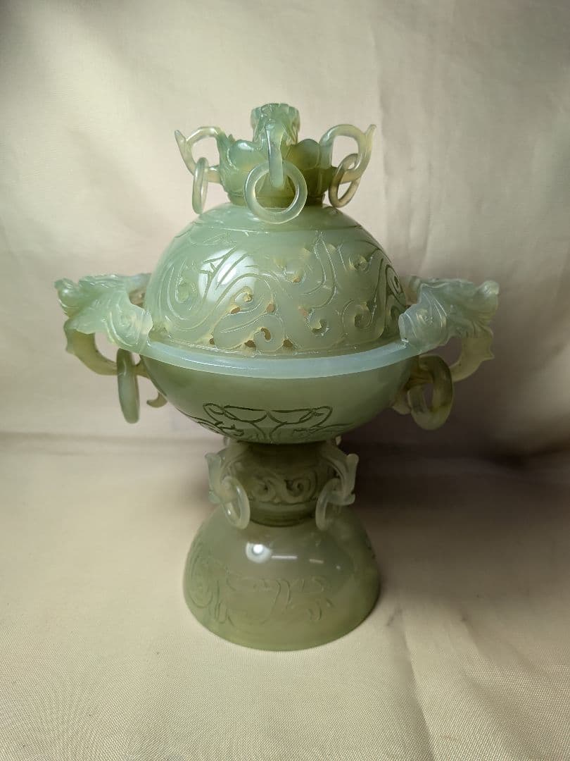 翡翠 香炉 龍 遊環 中国美術 天然石 玉石 古美術 古玩 - メルカリ