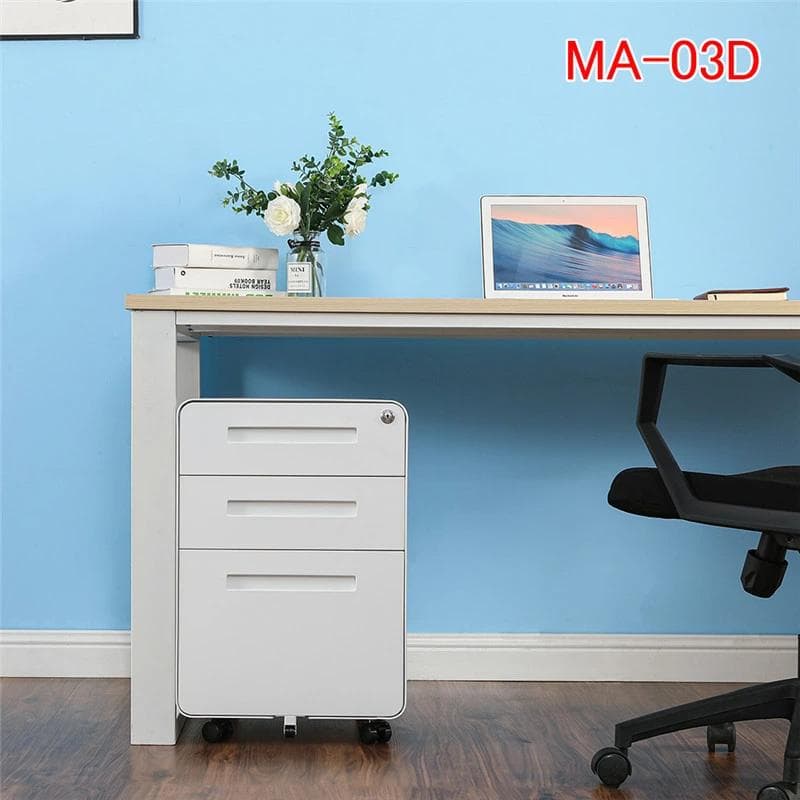 【現品】キャビネット デスクワゴン 3段 オフィス家具 ホワイト へこみ 鍵付き