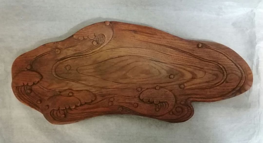 逸品　木工　古唐木　波紋刳貫盆　煎茶台　江戸　煎茶道具　花台　和骨董　骨董