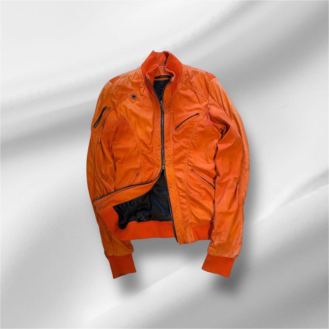 14th addiction レザージャケット　グランジ加工　ダブルジップ