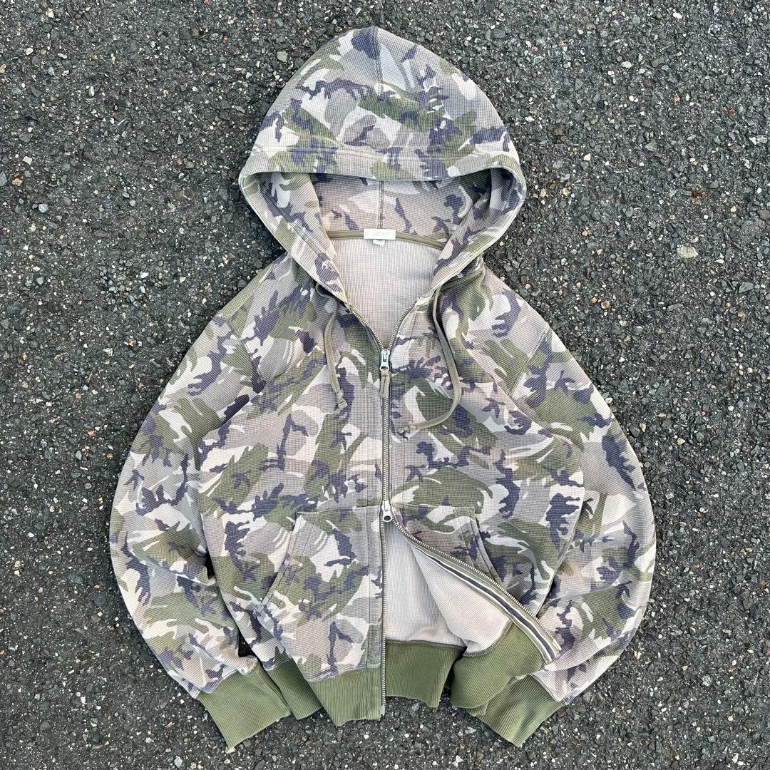 old uniqlo 00s 90s サーマルジップパーカー　短丈　y2k 迷彩
