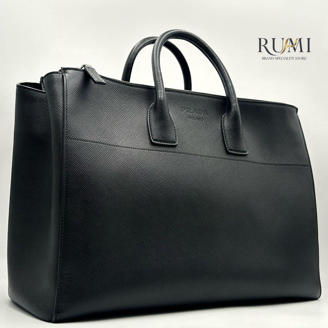 美品✨ PRADA 大容量 ボストン トートバッグ サフィアーノレザー ビジネス