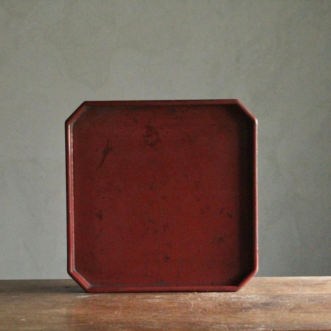隅切 折敷 朱塗り 盆 No.3 古美術 古道具 アンティーク 折敷盆