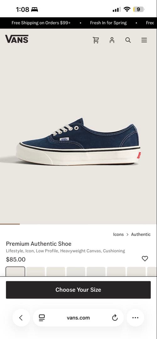 靴 Vans Premium Authentic Navy
