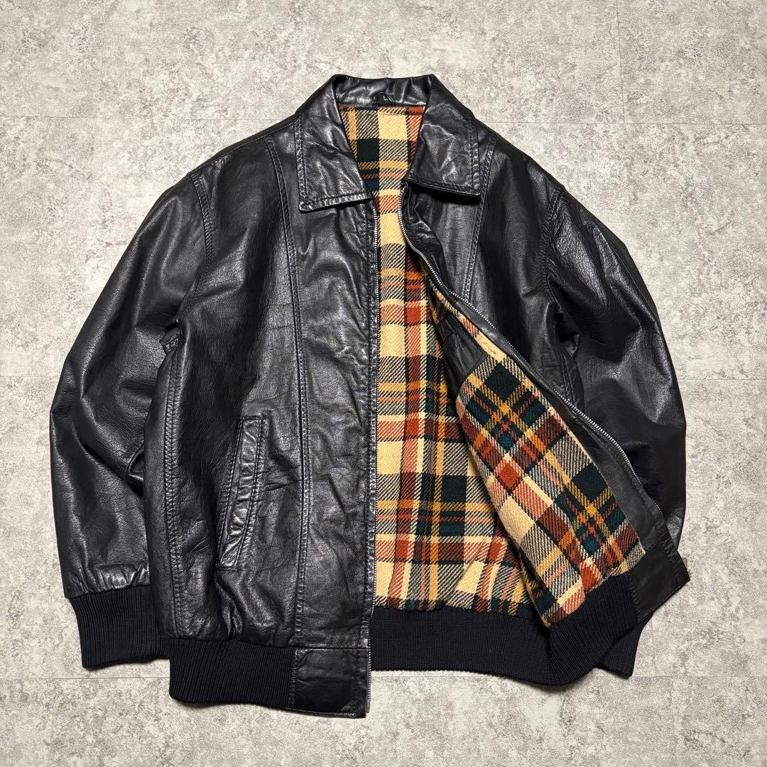 【archive】レザージャケット　ブルゾン　 L チェック柄　短丈　ショート丈