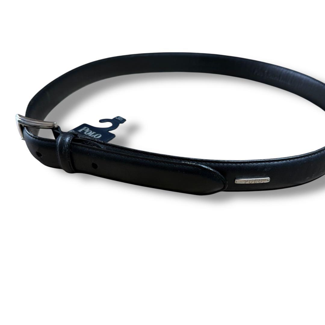 ポロラルフローレン 36 90 美品 レザーベルト ブラック 本革 プレート