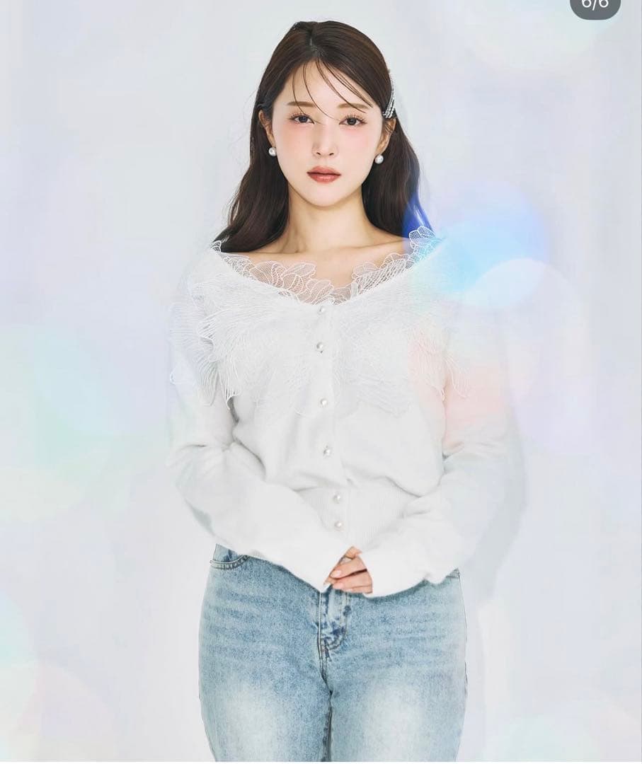 poláura ポローラ レースフリルカーディガン