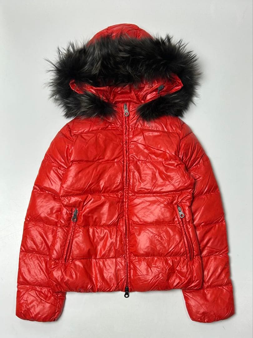 DUVETICA オレンジ　ファー付き　ダウンジャケット　40サイズ DUVETICA - デュベティカ ラクーンファー フード ダウンジャケット 40