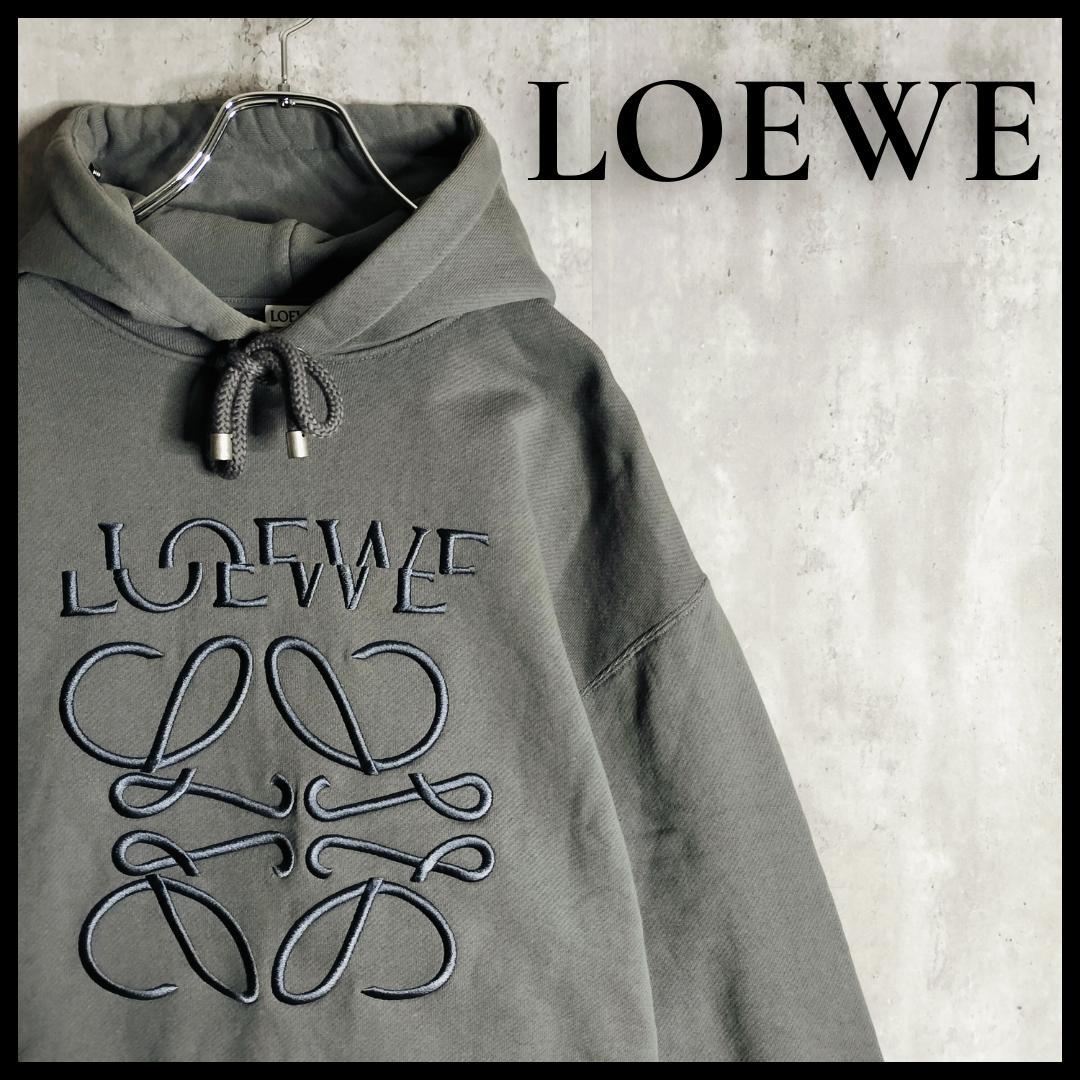 【美品】ロエベ アナグラム ロゴ刺繍 パーカー グレージュ オーバーサイズ