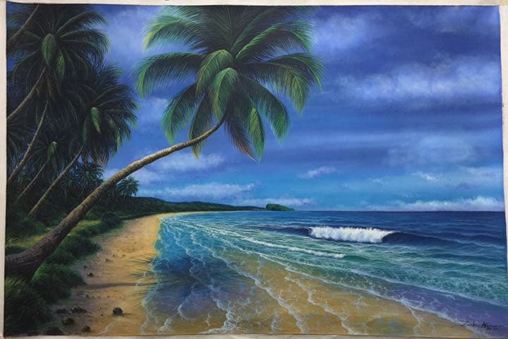 絵画バリ島ヤシの木と海 No.0507