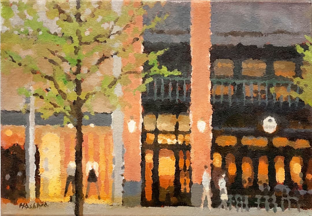 絵画 685 油絵/風景/街角/東京丸の内/夕景/F4号