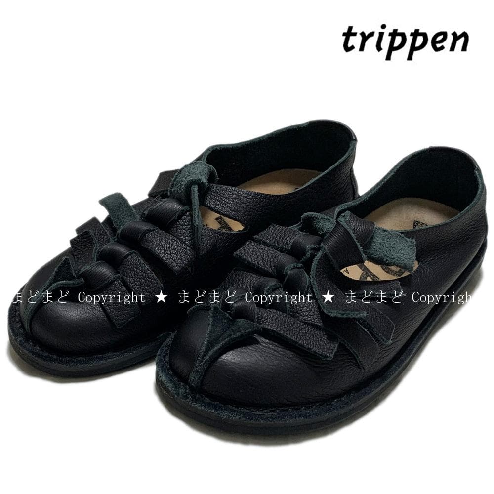 トリッペン Tornado レザー リボン レースアップ シューズ 36 黒 trippen トリッペン レースアップシューズ Sprint box black / Sprint