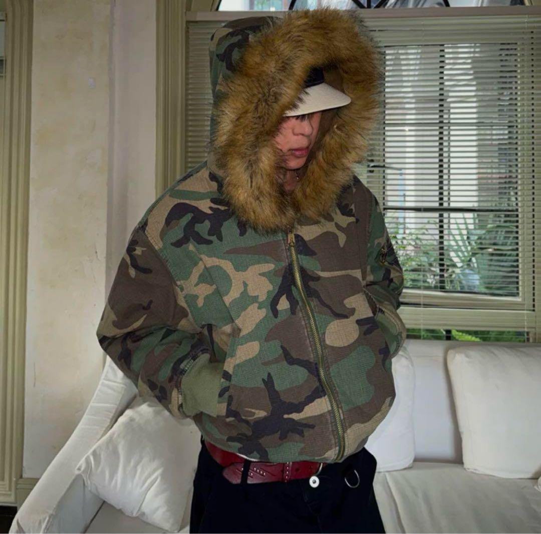 迷彩 短丈 リバーシブル パーカー ファー ジャケット n2b y2k - メルカリ