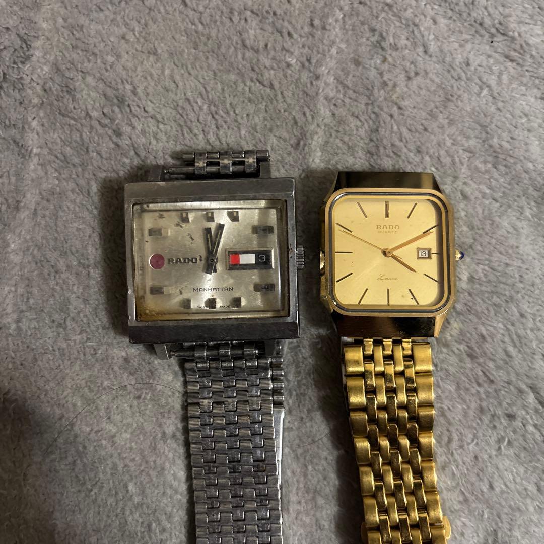 RADO スクエアデザイン 時計 2本セット　ジャンク 中古・古着通販】RADO (ラドー) スクエア シルバー 2針 デイト コンビ