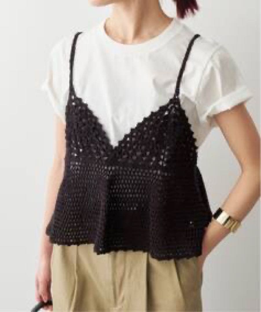 クロシェニットキャミソール / ブラック / フリー