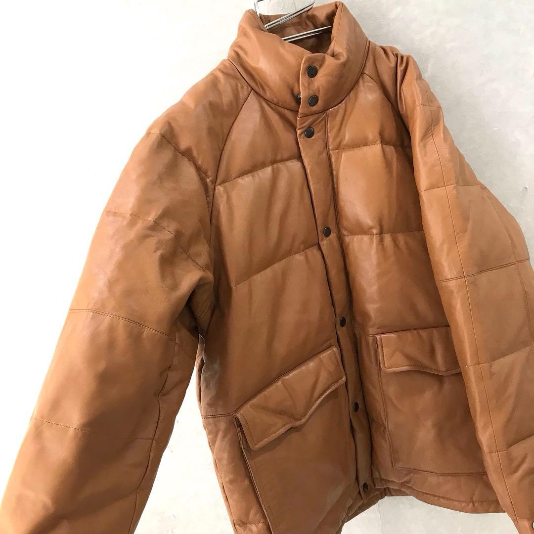 本革 羊革 ラムレザーダウンジャケット キムタク ヒーロー 美品 ブラウン L
