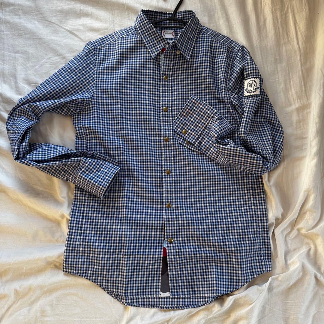 た*か様 ⭐︎極美品⭐︎MONCLER チェック柄 長袖シャツ ネイビー/ホワイ MONCLERチェックシャツ