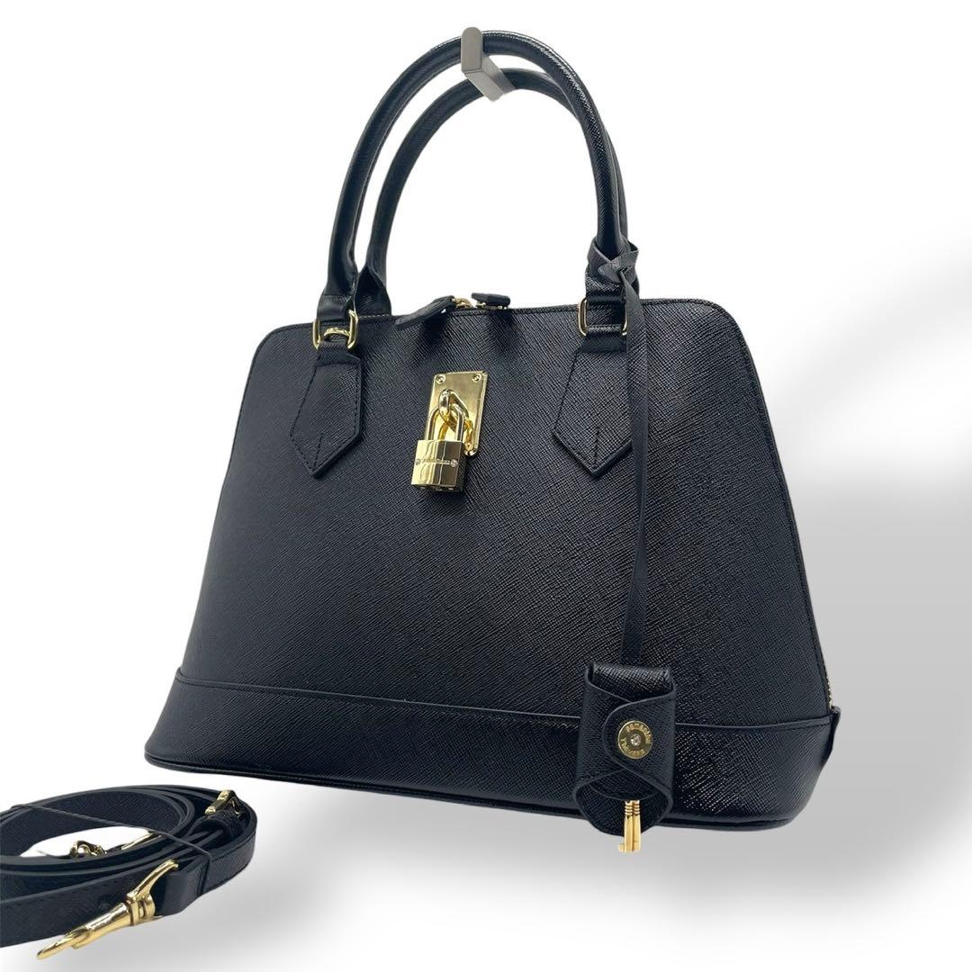 未使用級 サマンサタバサ ハンドバッグ 2way サフィアーノレザー ブラック Samantha Thavasa サマンサ・タバサ ブラック フローラ 2WAYバッグ