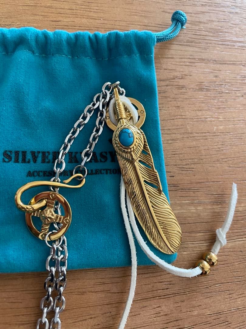 ステンレス 全金 ゴールド ターコイズフェザーネックレス
