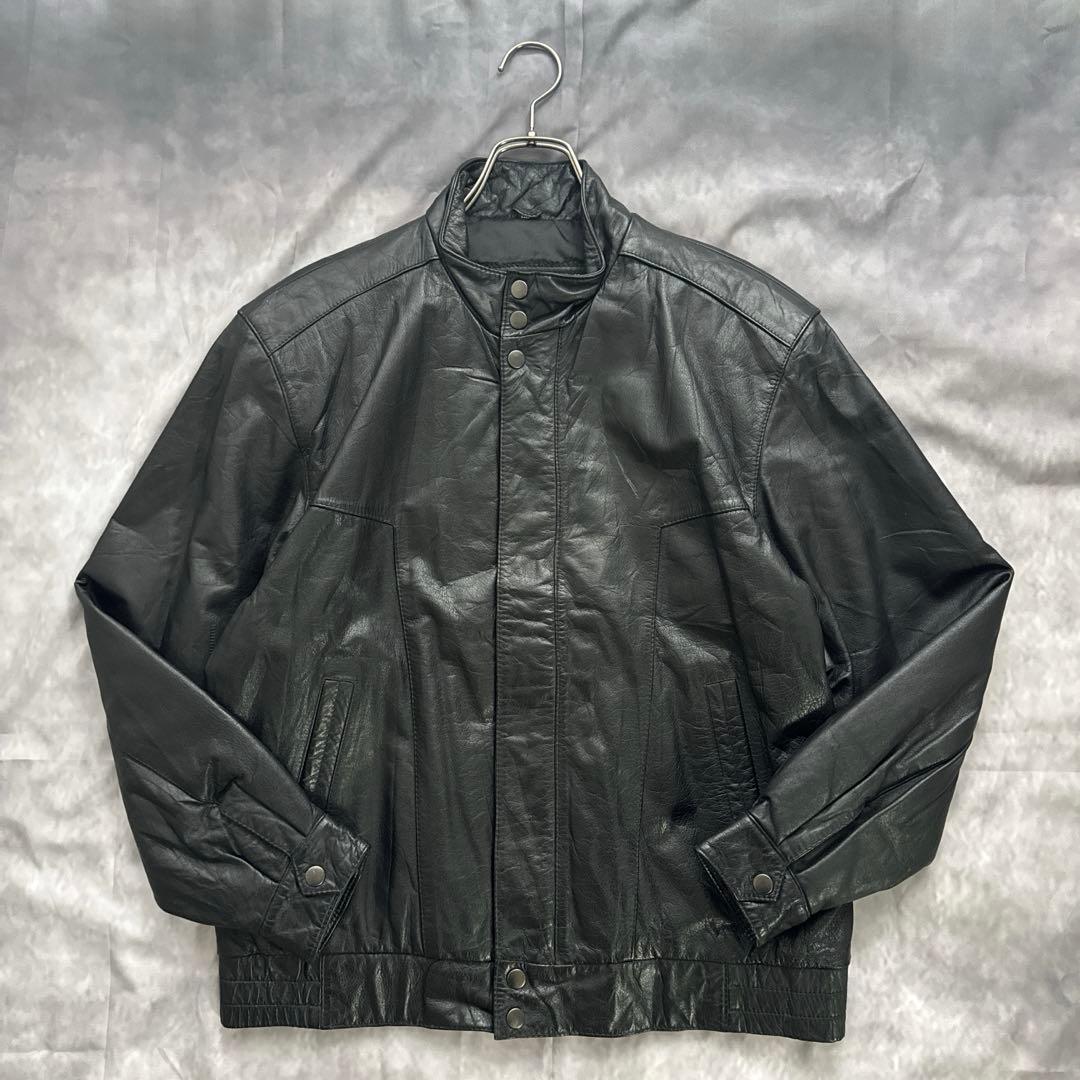 韓国古着　レザーブルゾン　レザージャケット　革ジャン　本革　牛革　　黒　y2k