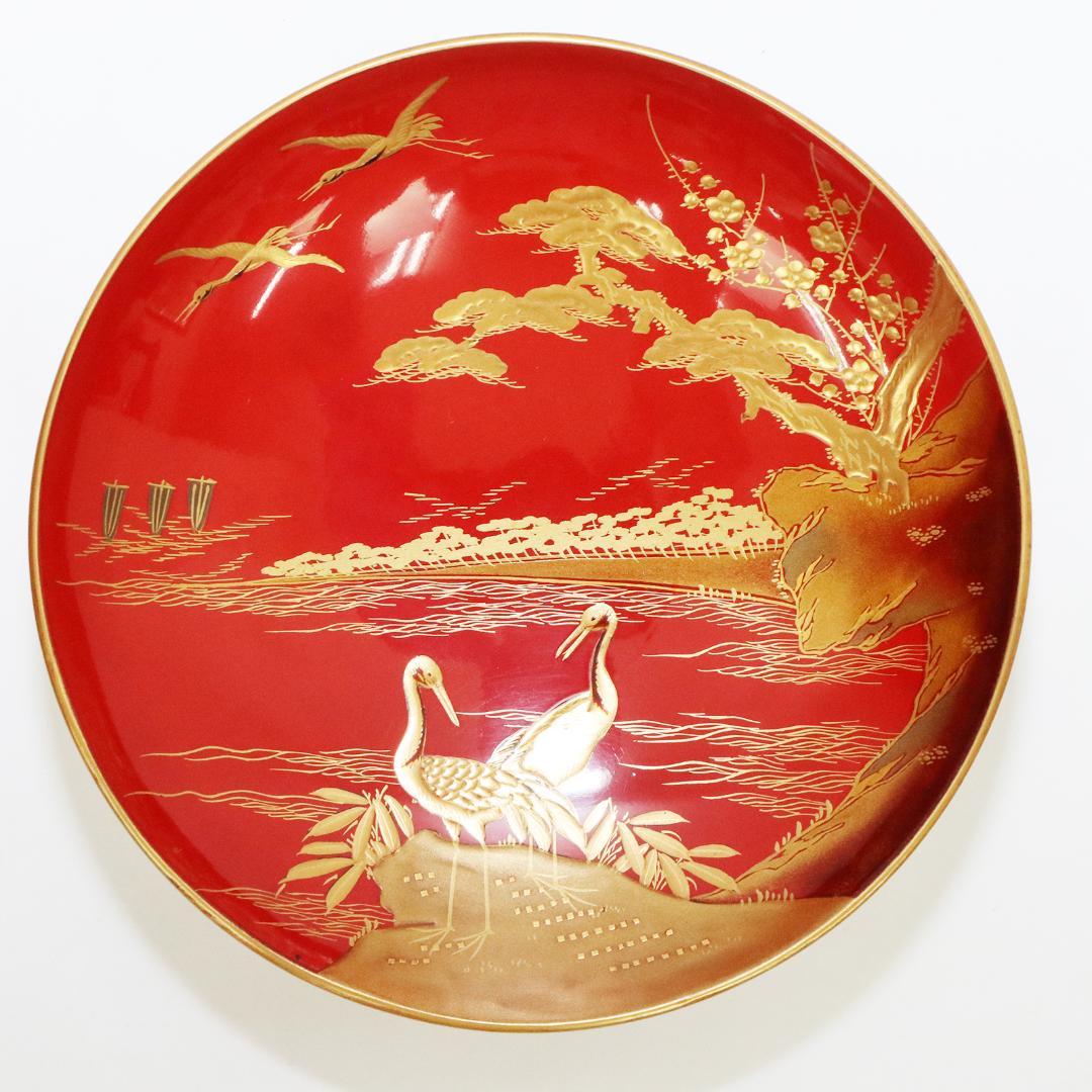 時代漆器 朱漆塗 鶴亀山水 松竹梅 縁起物 蒔絵 三ツ重盃 木製 - メルカリ