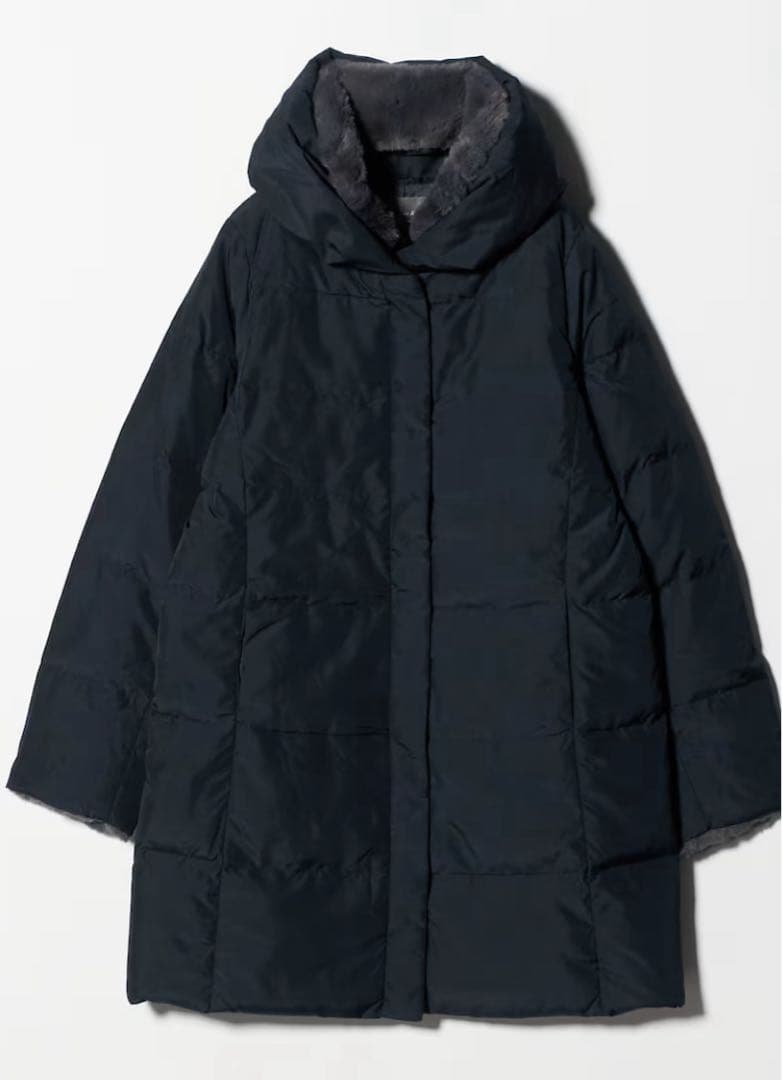 値下【美品】ユナイテッドアローズ　ネイビー ダウンジャケットロング　ファー付き