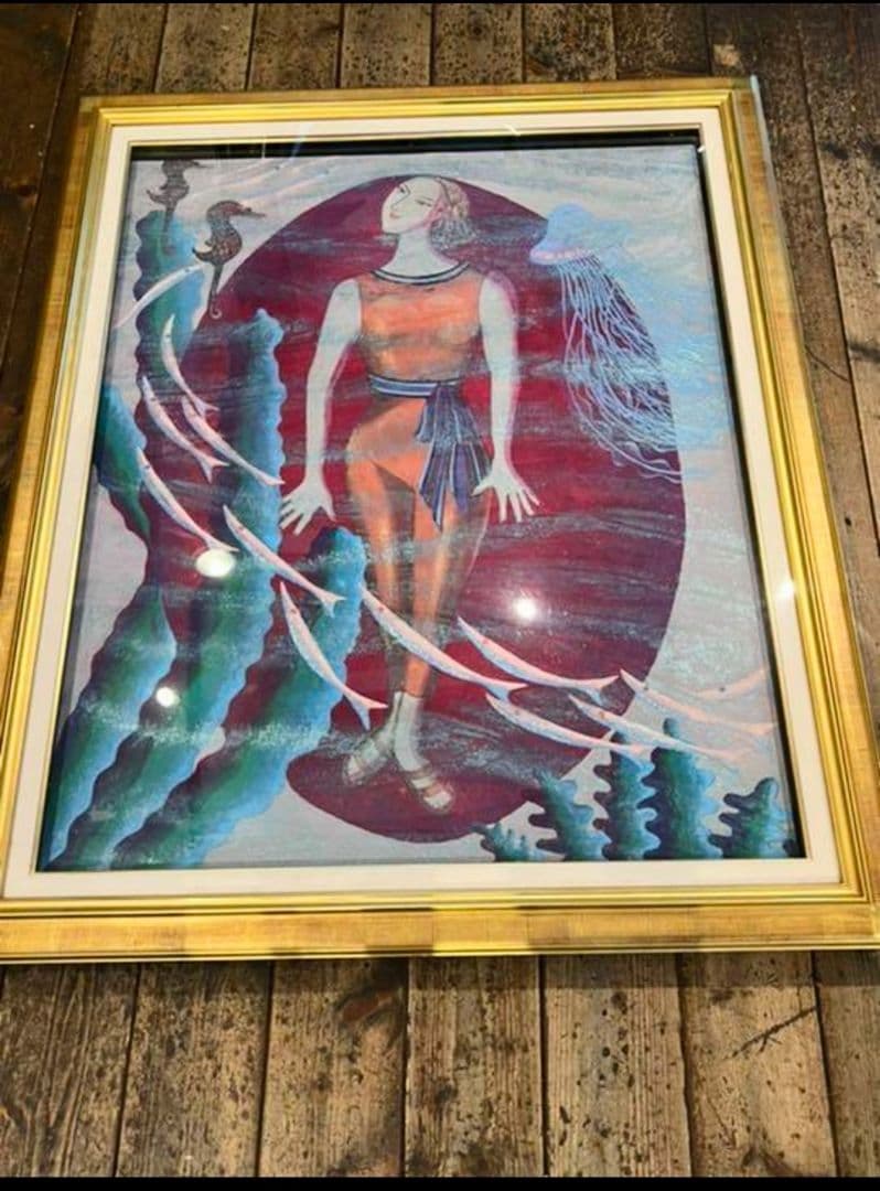 絵画 （大型117cm） 美術品 　クラゲ　油絵　日本画　額縁