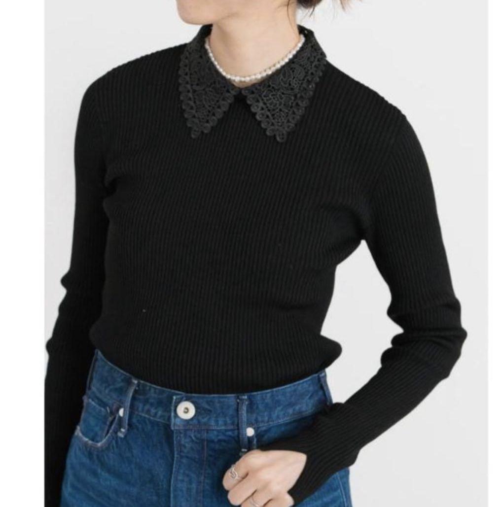 IENA　レース襟ホールガーメント リブプルオーバー