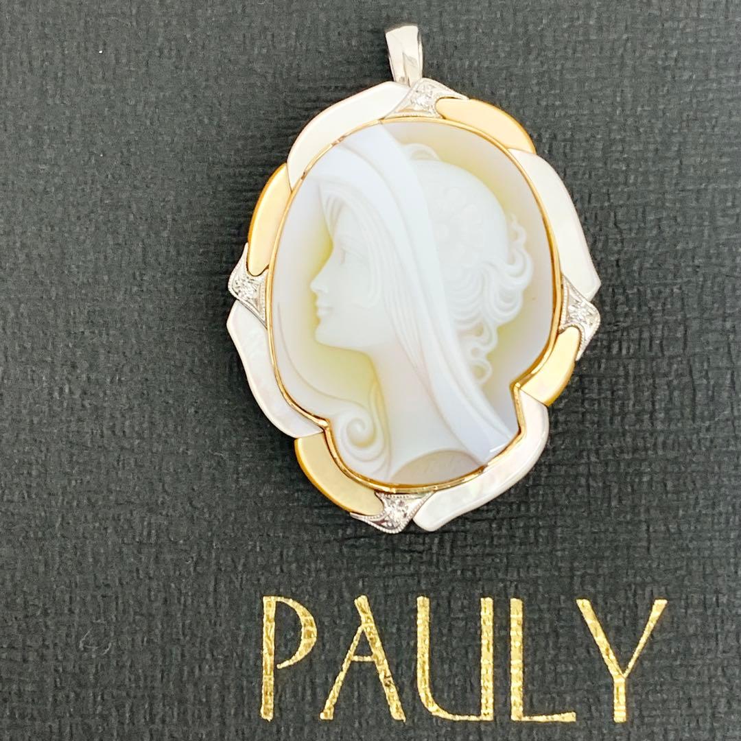 エルヴィンポーリー K18 Pt900 カメオ ブローチ ダイヤ シェル メノウ エルヴィンポーリー K18 Pt900 カメオ ブローチ ダイヤ シェル メノウ