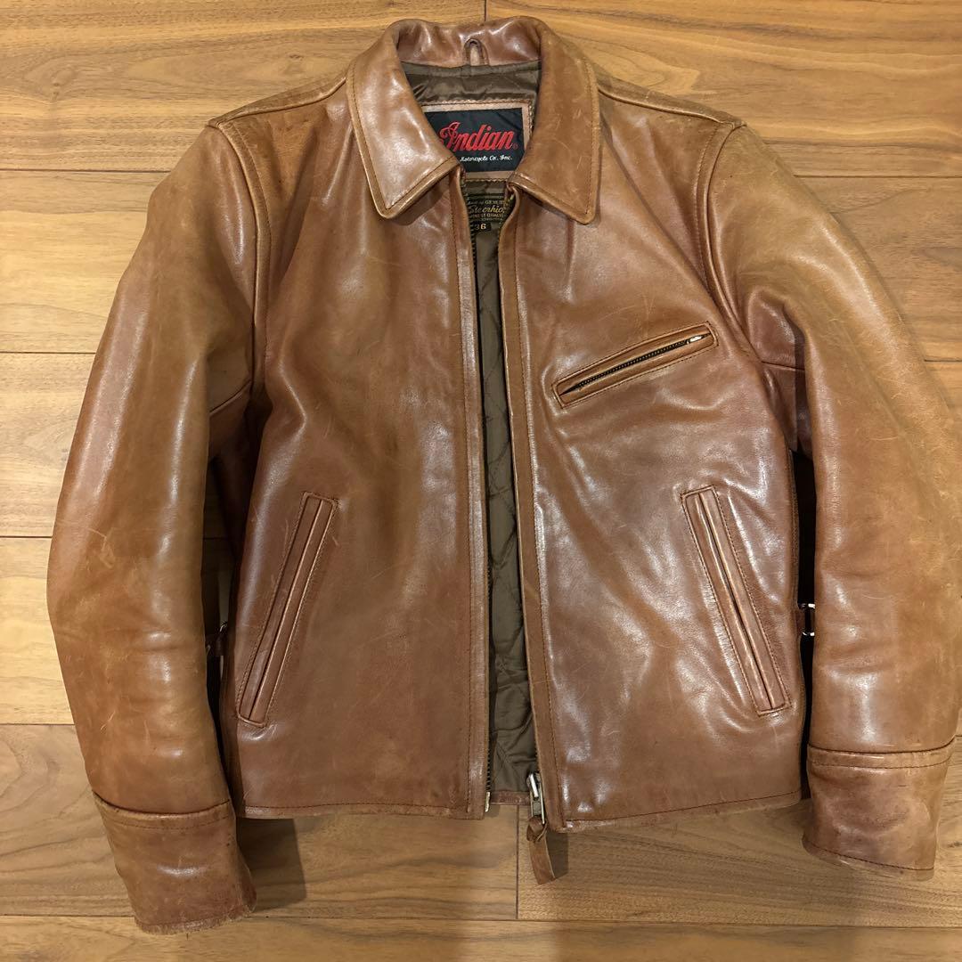 Indian Motorcycleブラウンレザー シングルライダースジャケット