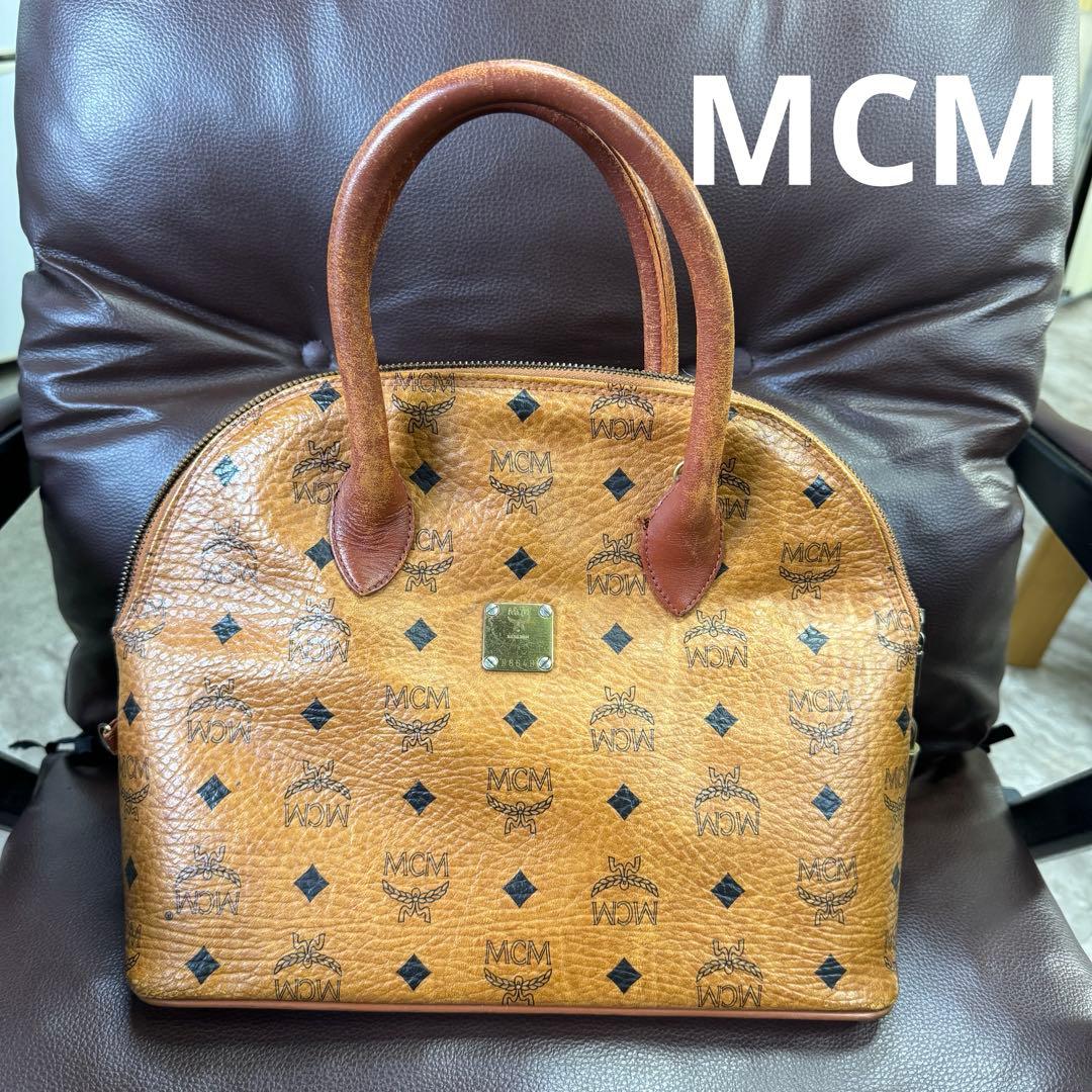 MCM ブラウンレザーボストンバッグ