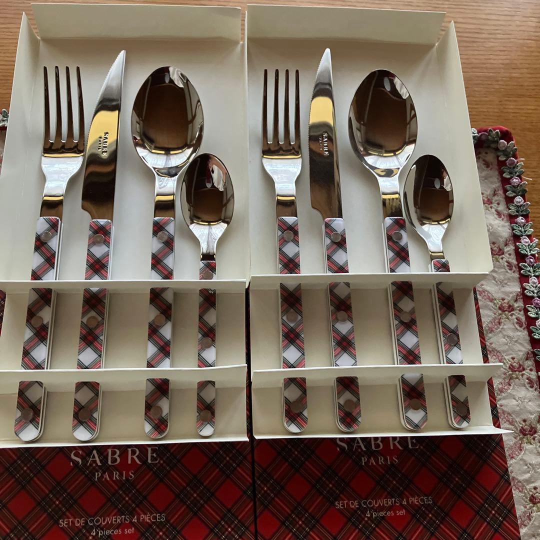 新品未使用品　サーブルSABREカトラリー箱入り4本セット×2 チェック柄