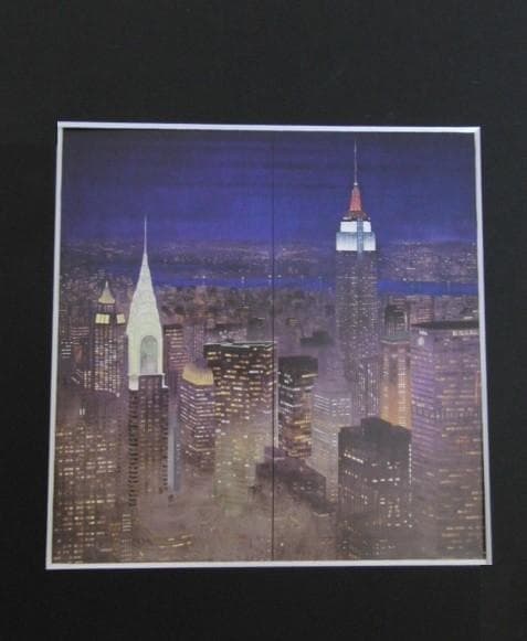 岩波昭彦、【摩天楼】、希少な額装用画集より、新品額装付、状態良好