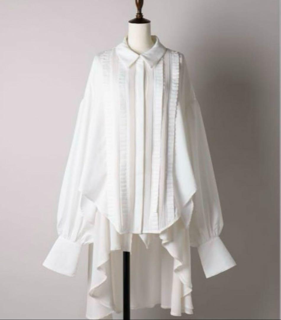 ラベルエチュード　ピンタックドレープクラシカルブラウス　ホワイト